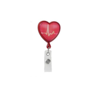 Heart Shaped Badge Reels - EKG-Red, OSFA